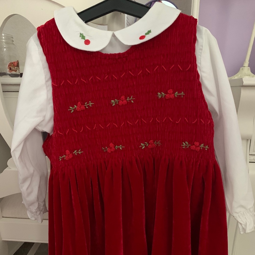 Red dress with white collared undershirt